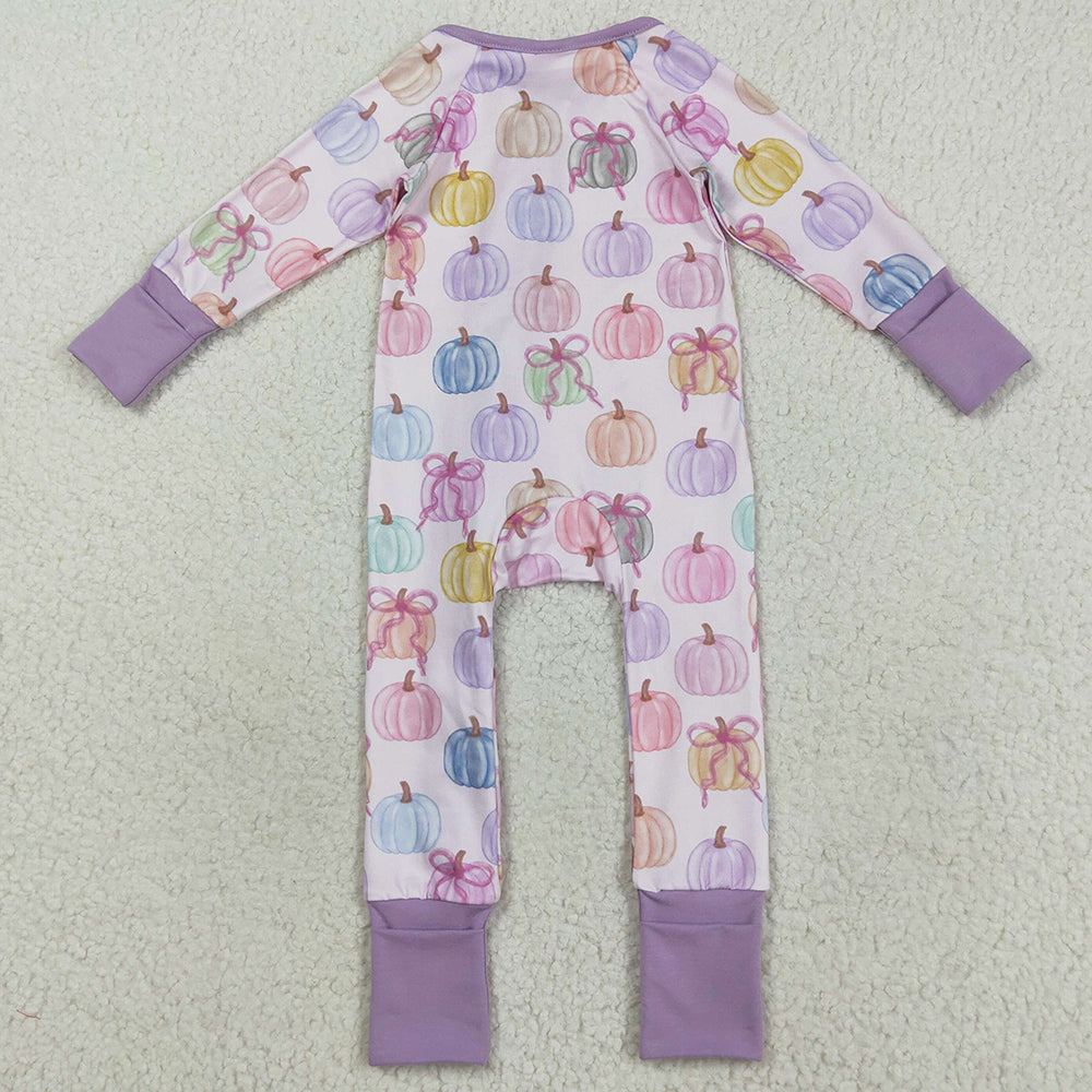 Halloween Baby Girls Rompers Colorful Bows Pumpkins Fall Zipper Footie Rompers LR2442 8.9