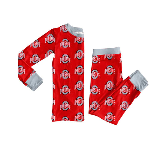 Preorder (moq 5)Baby Girls Red Long Sleeves Team Ohiostate Plaid Top Pants Pajamas Set 7.12