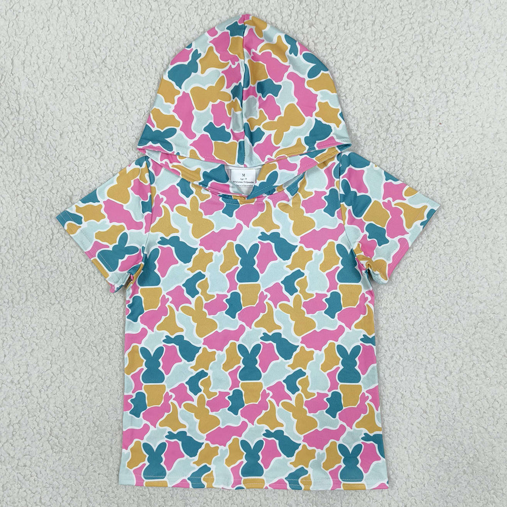 Baby Girls Short Sleeve Colorful Rabbits Camo Easter Hoodies Top GT1919