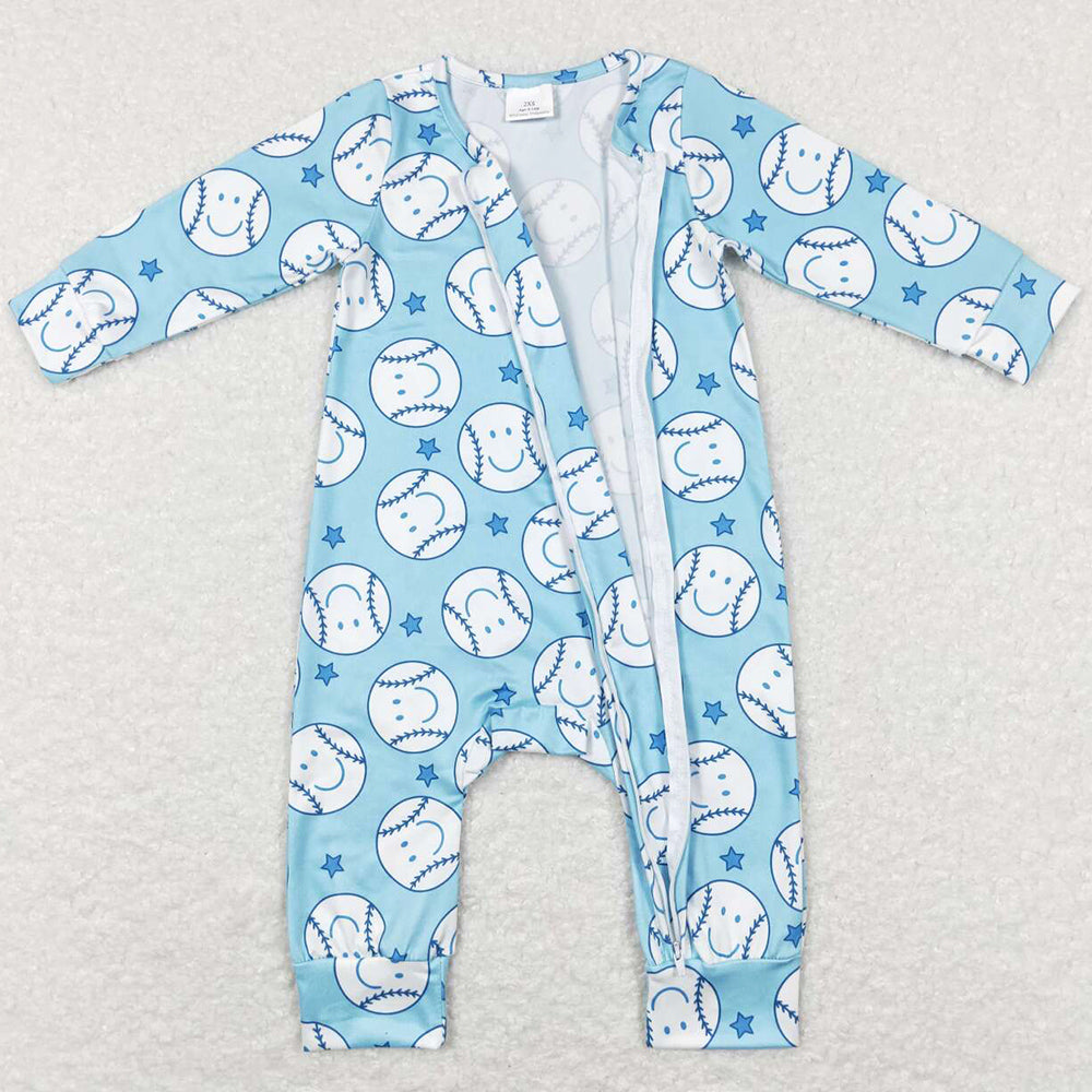 Baby Infant Boys Romper Baseball Blue Zip Rompers LR0824