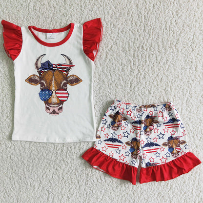 Fashion Kids Clothes Girls Summer Outfits July 4th Boutique Baby Girl Clothes Set GSSO0046