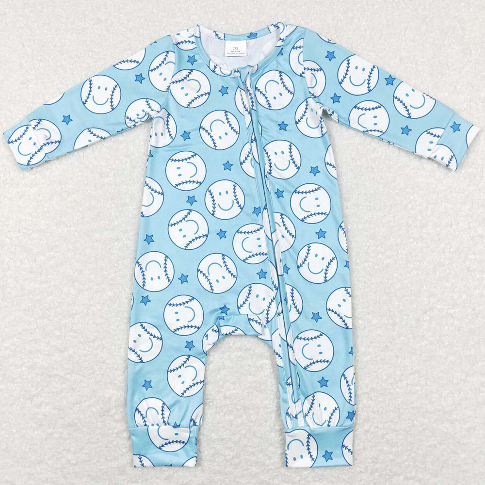 Baby Infant Boys Romper Baseball Blue Zip Rompers LR0824