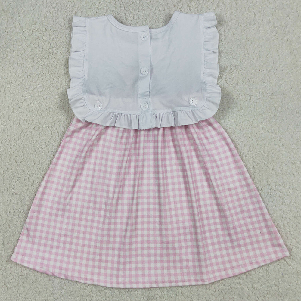 Baby Girls Rompers Embroidery Cross Pink Checked Child of God Easter Knee Length Dress GSD3201
