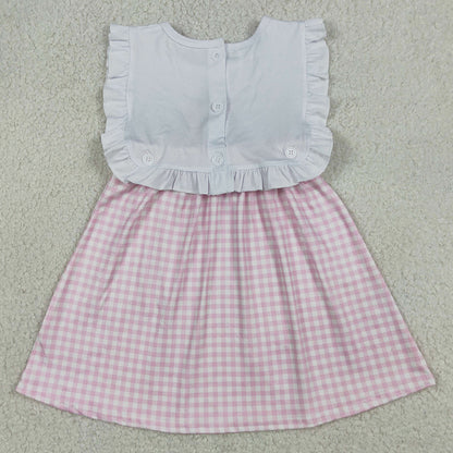 Baby Girls Rompers Embroidery Cross Pink Checked Child of God Easter Knee Length Dress GSD3201