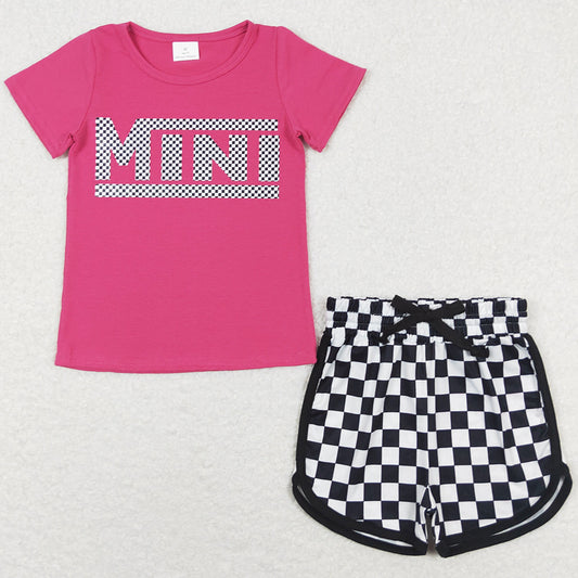 Baby Girls Clothes Mini Pink Shirt Black Checkered Shorts Sets GSSO1215