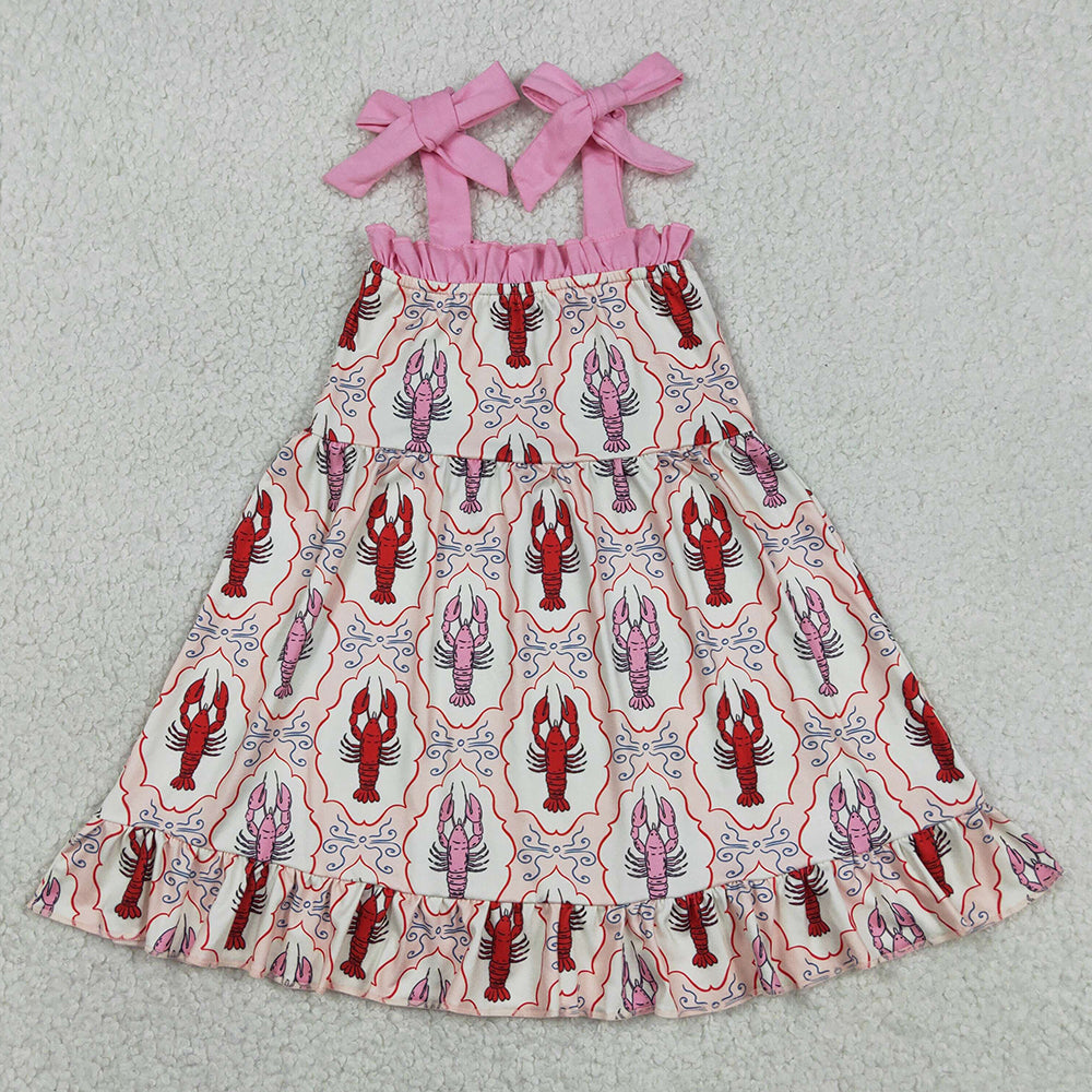 Baby Girls Dress Strap Bows Crayfishes Checked Ruffle Knee Length Dresses GSD3730
