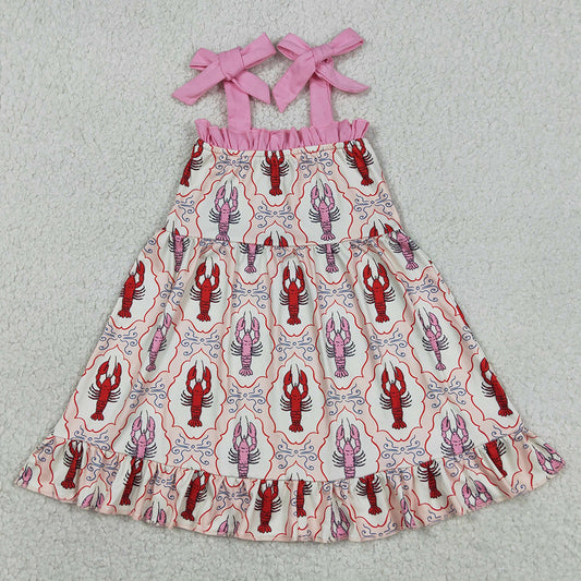 Baby Girls Dress Strap Bows Crayfishes Checked Ruffle Knee Length Dresses GSD3730