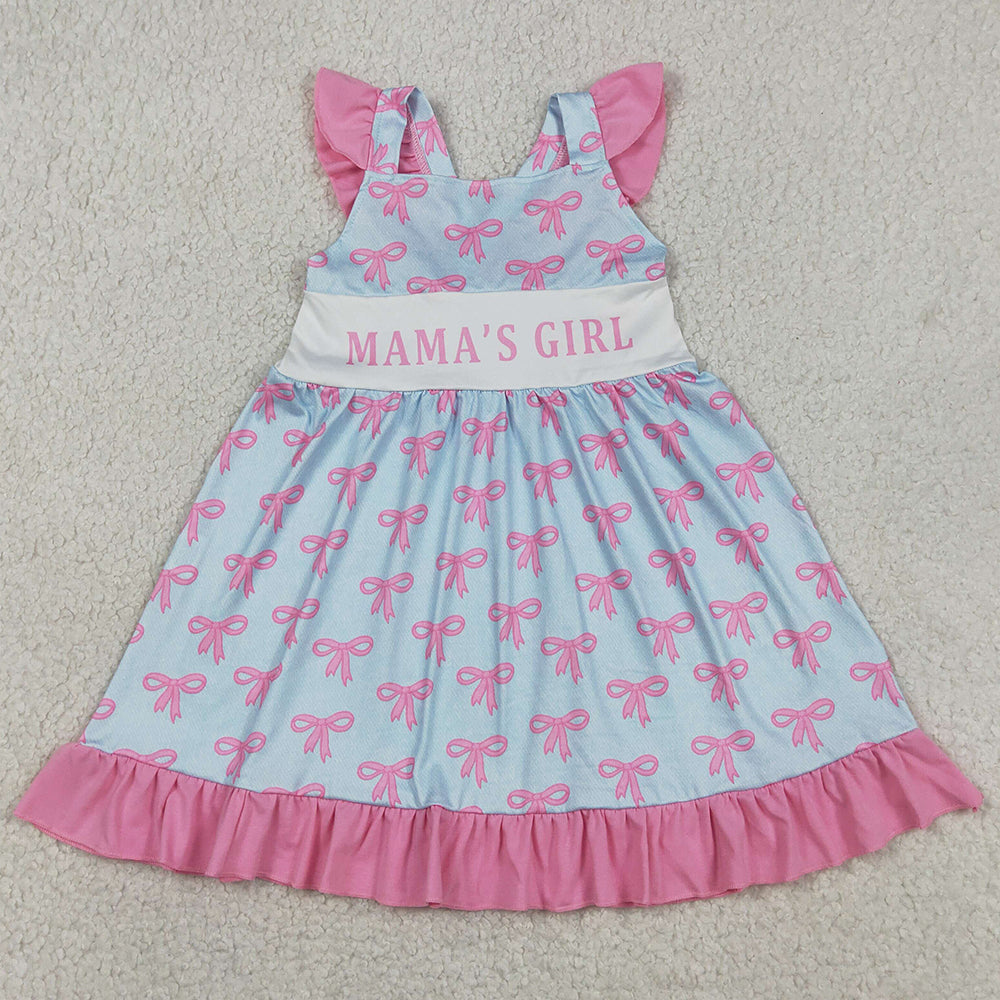 Baby Girls Dress Flutter Sleeve Mama's Girl Bows Ruffle Knee length Dresses GSD2980
