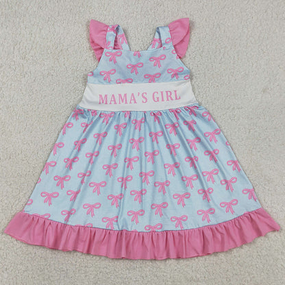 Baby Girls Dress Flutter Sleeve Mama's Girl Bows Ruffle Knee length Dresses GSD2980
