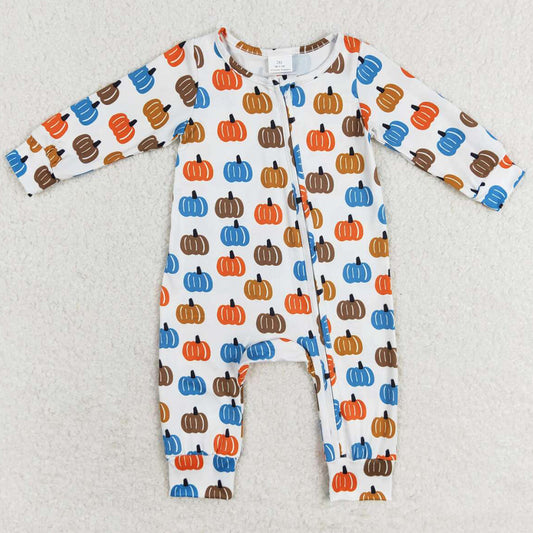 Baby Boys Rompers Halloween Orange Pumpkin Long Sleeve Zip Rompers LR1218