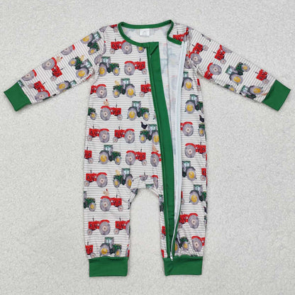 Baby Infant Boys Rompers Farm Tractors Zip Long Sleeve Rompers LR1480