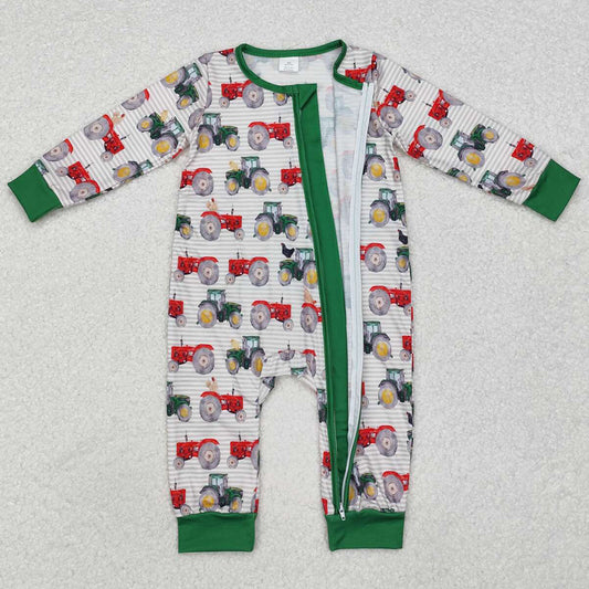 Baby Infant Boys Rompers Farm Tractors Zip Long Sleeve Rompers LR1480
