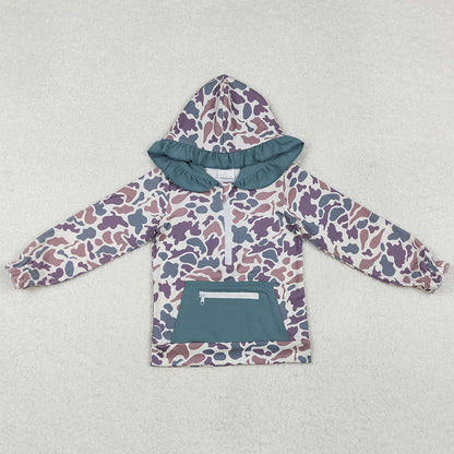 Baby Girls Clothes Hoodies Tops Ruffle Camo Hunting Hooded Long Sleeve Zip Jackets Tops GT0629