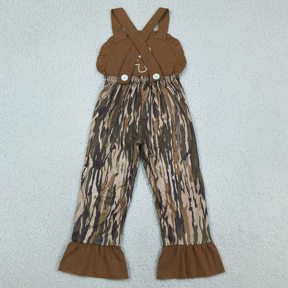 Baby Girls Clothes Embroidery Deer Strap Southern Olive Camo Hunting Jumpsuits SR4047
