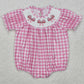 Baby Infant Girls Rompers Pink Checkered Bows Smocked Rompers SR2325
