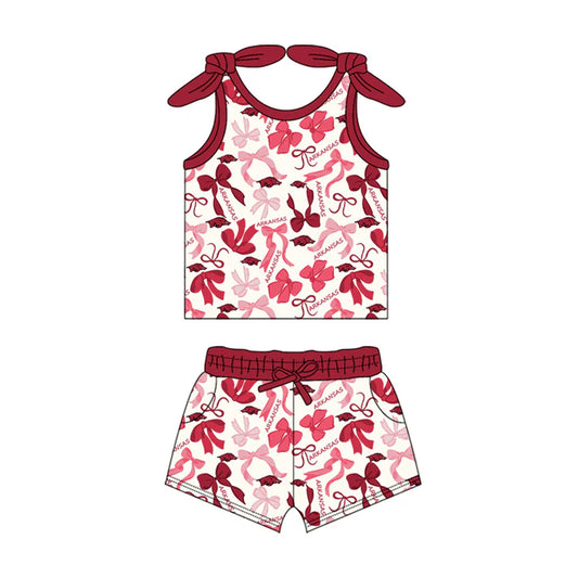 Preorder MOQ 5 pcs sleeveless hogs bow top shorts girls team clothes 8.26