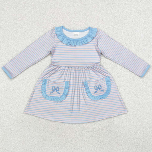 Baby Girls Dress Pink Stripes Bows Pockets Knee Length Dresses GLD0679