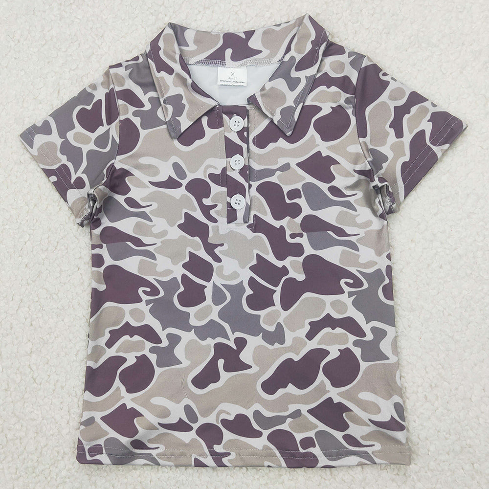 Baby Boys Clothes Tops Short Sleeves Button Gray Camo Polo Shirts Tops BT1211