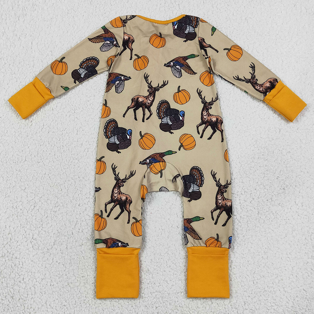Baby Boys Rompers Pumpkins Turkey Ducks Deer Thanksgivings Two Way Zip Convertible Rompers LR3251