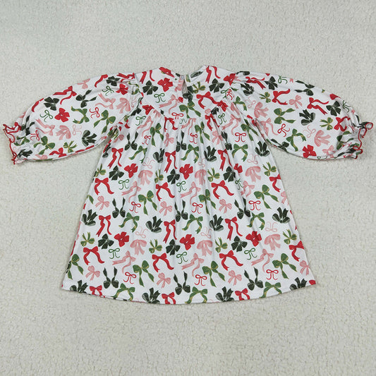 Baby Girls Smocked Embroidery Merry Christmas Colorful Bows Knee Length Dresses GLD1094 7.19