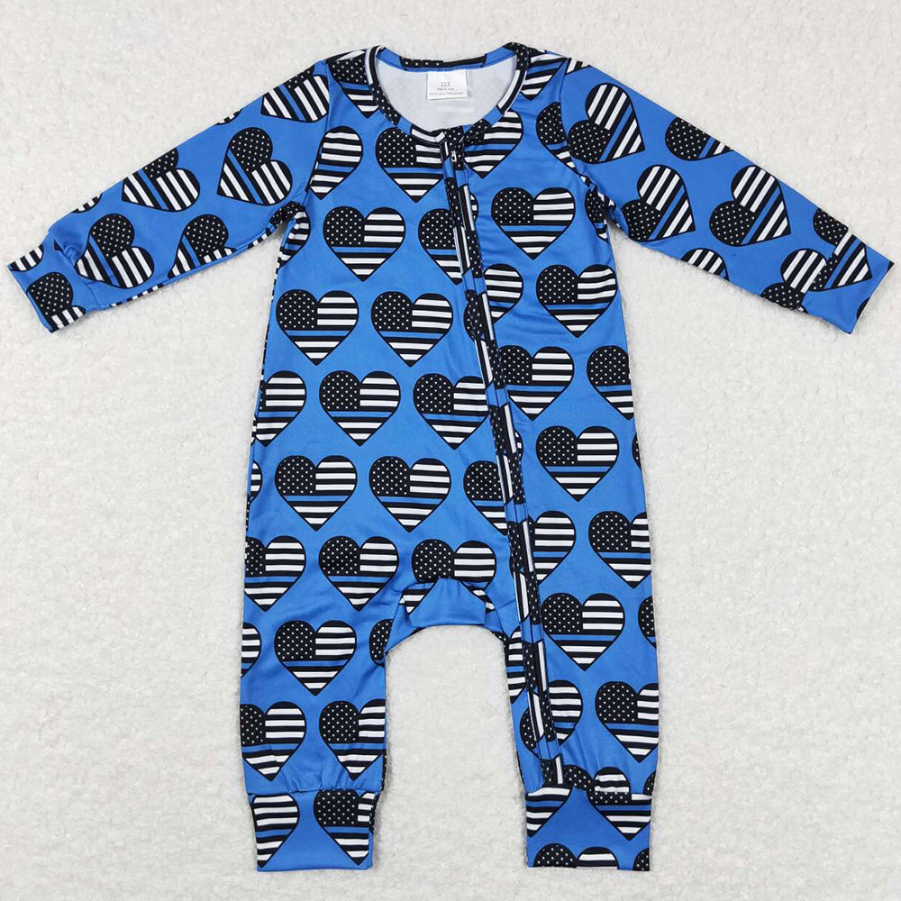 Baby Infant Boys Romper Flag Hearts Long Sleeve Zip Rompers LR0850