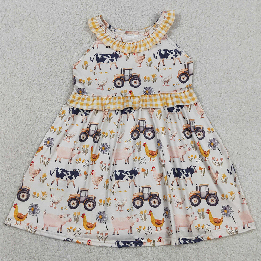 Baby Girls Dress Sleeveless Cows Trucks Farm Knee Length Dresses GSD3476