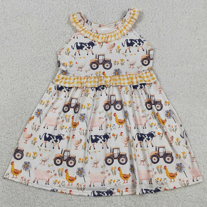 Baby Girls Dress Sleeveless Cows Trucks Farm Knee Length Dresses GSD3476