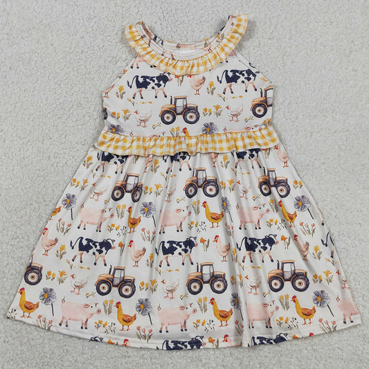 Baby Girls Dress Sleeveless Cows Trucks Farm Knee Length Dresses GSD3476