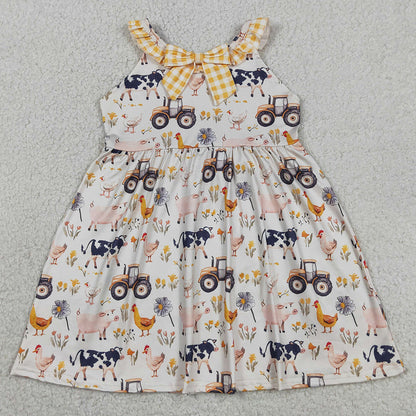 Baby Girls Dress Sleeveless Cows Trucks Farm Knee Length Dresses GSD3476