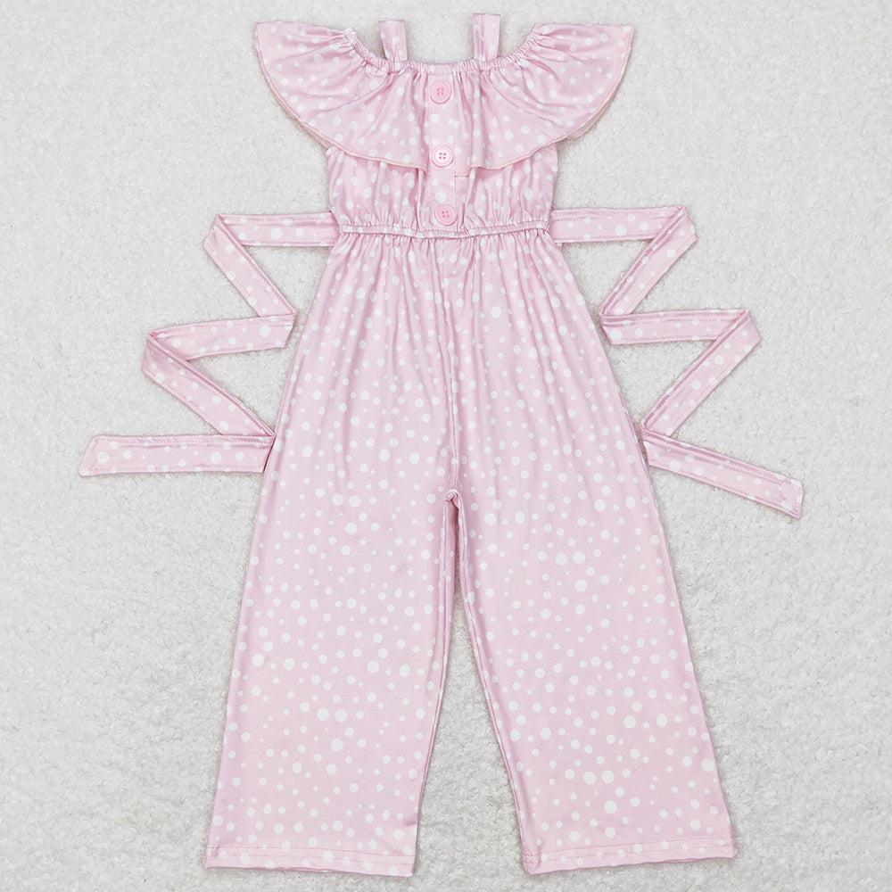 Baby Girls Jumpsuit Pink Dots Ruffle Strap Belts Jumpsuits SR0420