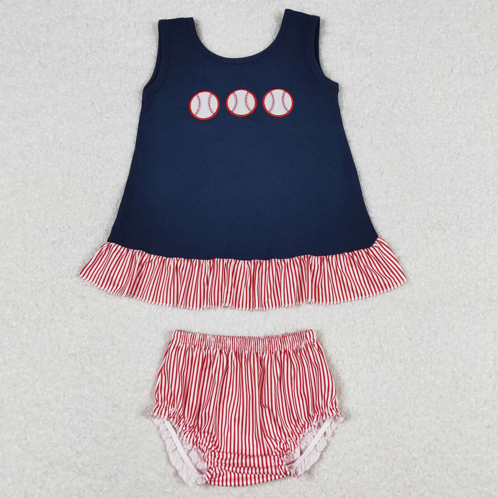 Infant  Baby Girls Clothes Summer Baseball Tunic Tops Bummies Sets GBO0209