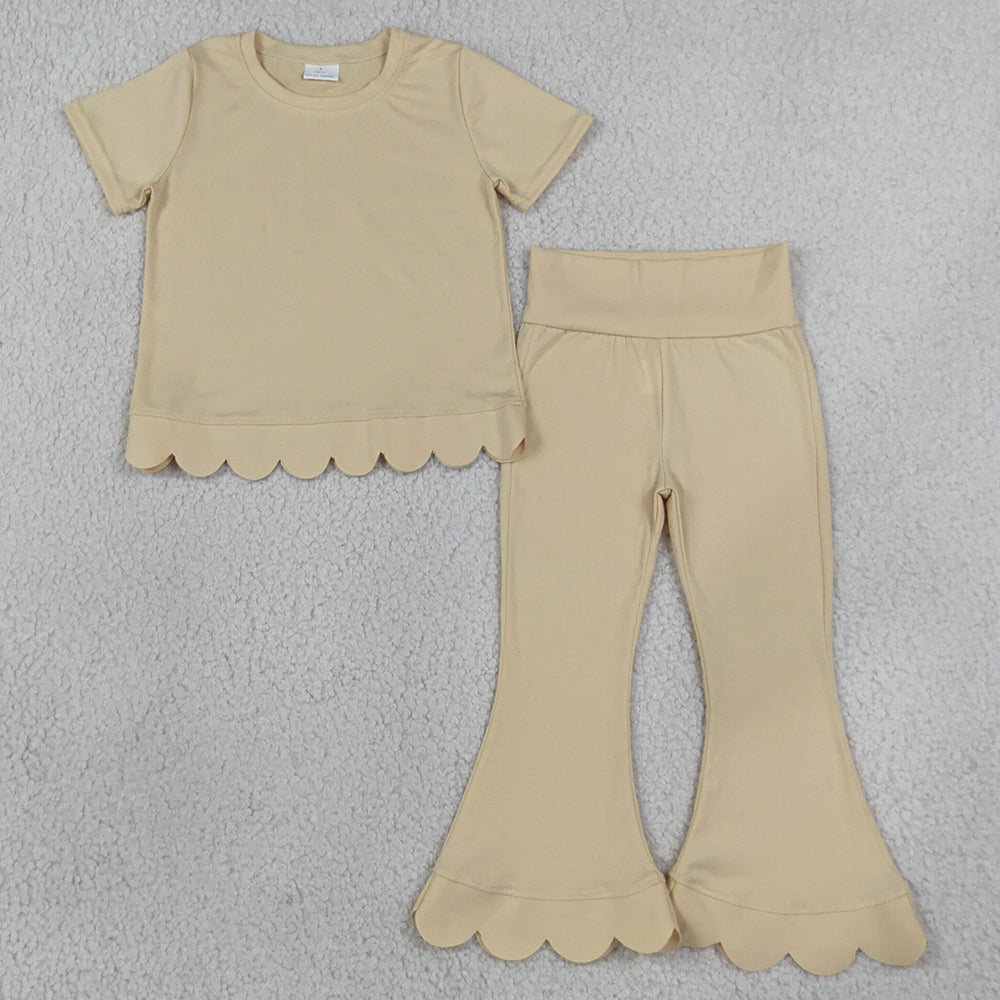Baby Girls Clothes Short Sleeve Shirts Top Flare Pant Scallop Clothes Sets GSPO2340