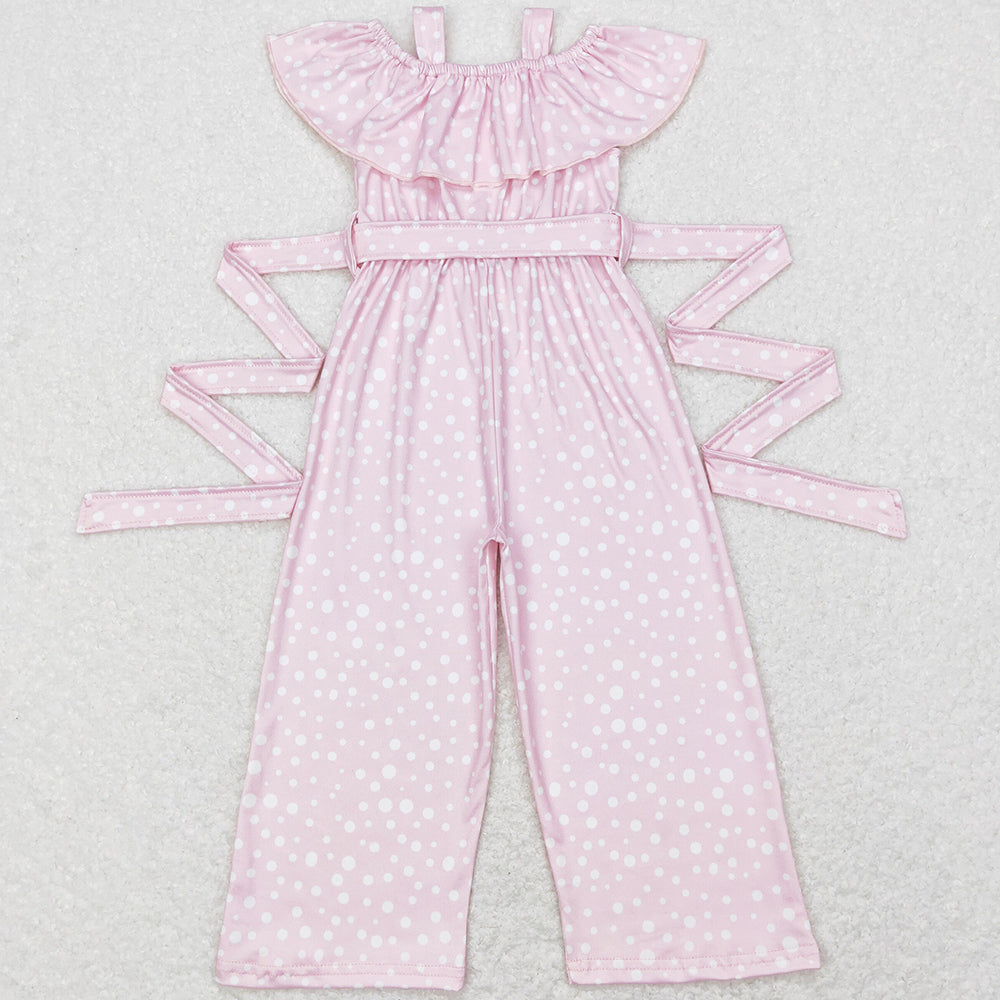 Baby Girls Jumpsuit Pink Dots Ruffle Strap Belts Jumpsuits SR0420