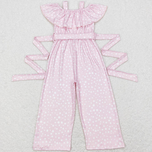 Baby Girls Jumpsuit Pink Dots Ruffle Strap Belts Jumpsuits SR0420