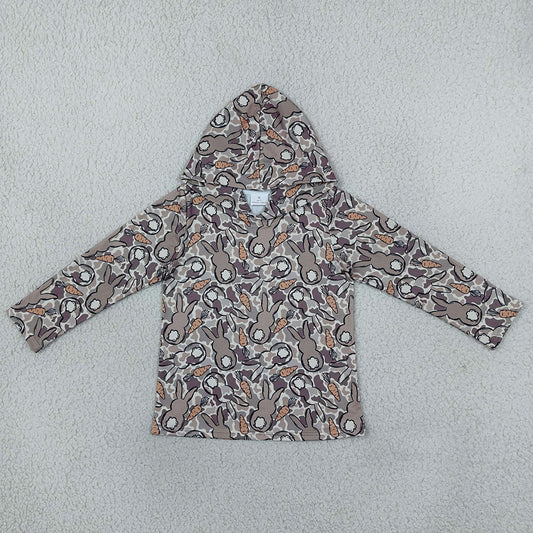 Baby Boys Clothes Long Sleeve Khaki Grey Camo Rabbits Carrots Easter Hoodies Top BT1965