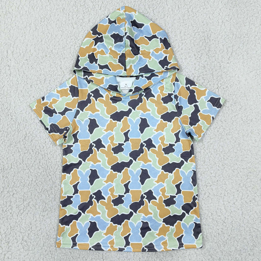 Baby Boys Green Yellow Rabbits Camo Easter Short Sleeve Hoodies Top BT1963