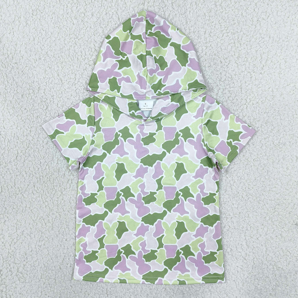 Baby Girls Green Pink Rabbits Camo Easter Short Sleeve Hoodies Top GT1918