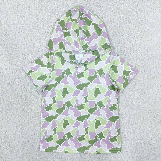 Baby Girls Green Pink Rabbits Camo Easter Short Sleeve Hoodies Top GT1918