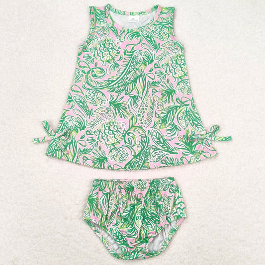 Baby Girls Clothes Bummies Shorts Green Fishes Tunic Top Bummies Sets GBO0343