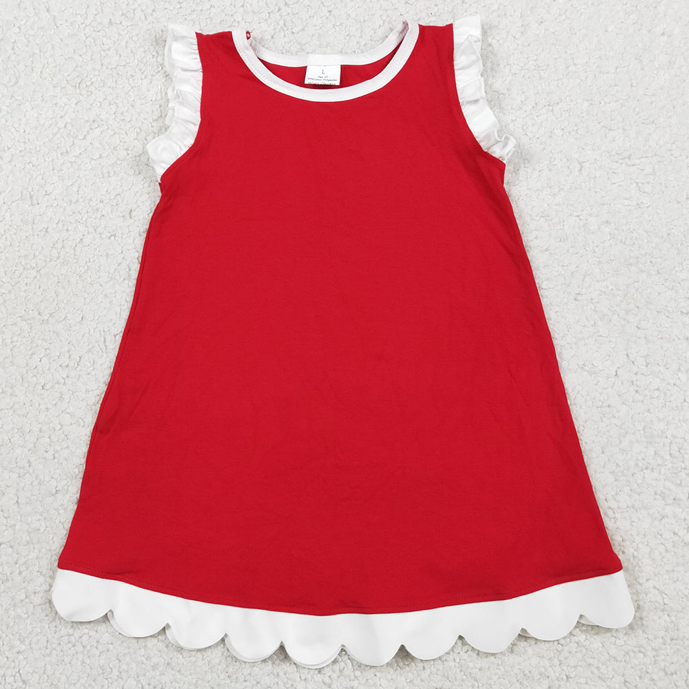 Baby Girls Dress Red White Sleeveless Scallop Knee Length Dresses GSD4047
