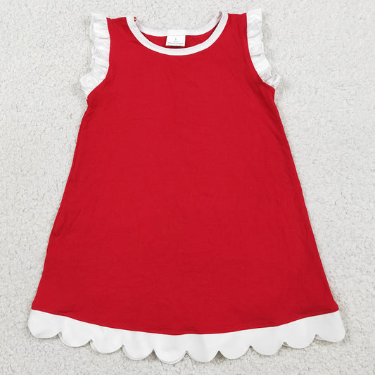 Baby Girls Dress Red White Sleeveless Scallop Knee Length Dresses GSD4047