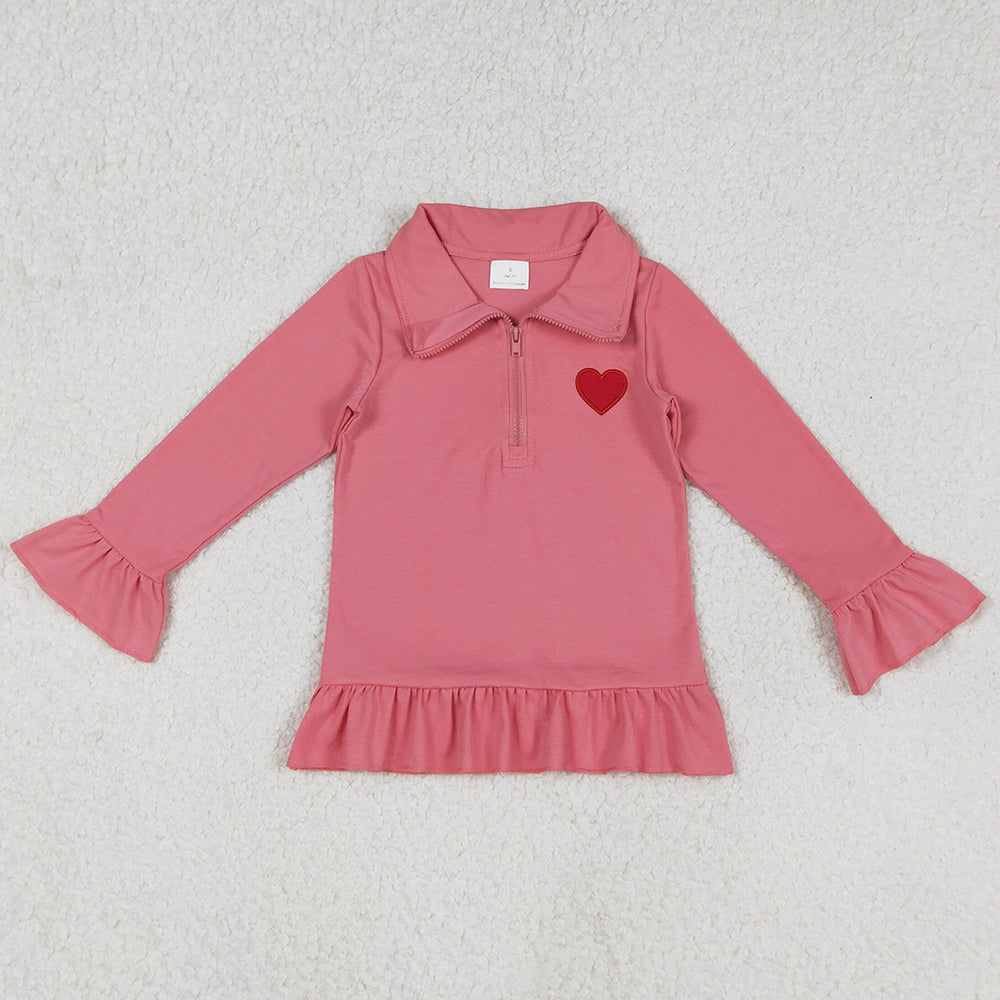 Baby Girls Clothes Embroidery Hearts Long Sleeve Zipper Valentines Pullovers Top GT1271 11.17