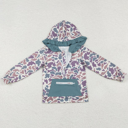 Baby Girls Clothes Hoodies Tops Ruffle Camo Hunting Hooded Long Sleeve Zip Jackets Tops GT0629