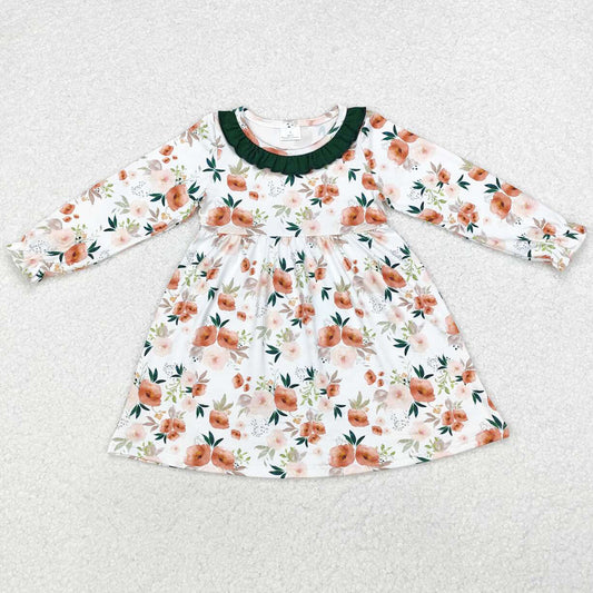 Baby Girls Dress Green Orange Flowers Fall Knee Length Dresses GLD0690