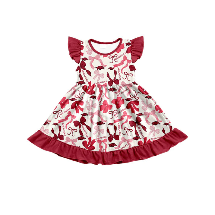 Preorder (moq 5) flutter sleeves hogs bows girls team dress 8.26
