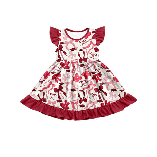 Preorder (moq 5) flutter sleeves hogs bows girls team dress 8.26