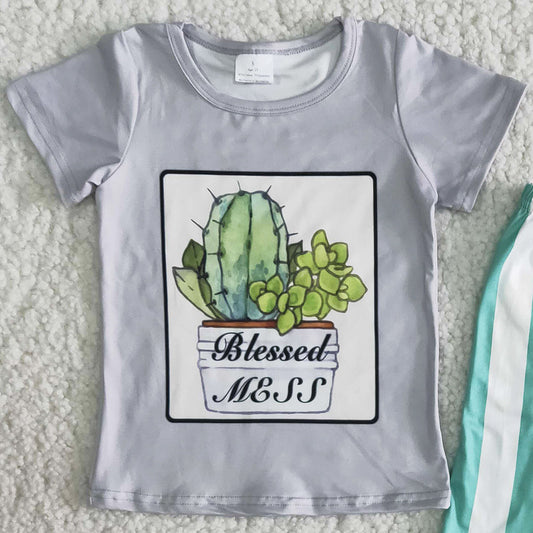 RTS Baby Girl Clothes Cactus Print Kids Clothes Girls Bell Bottom Outfits B6-22