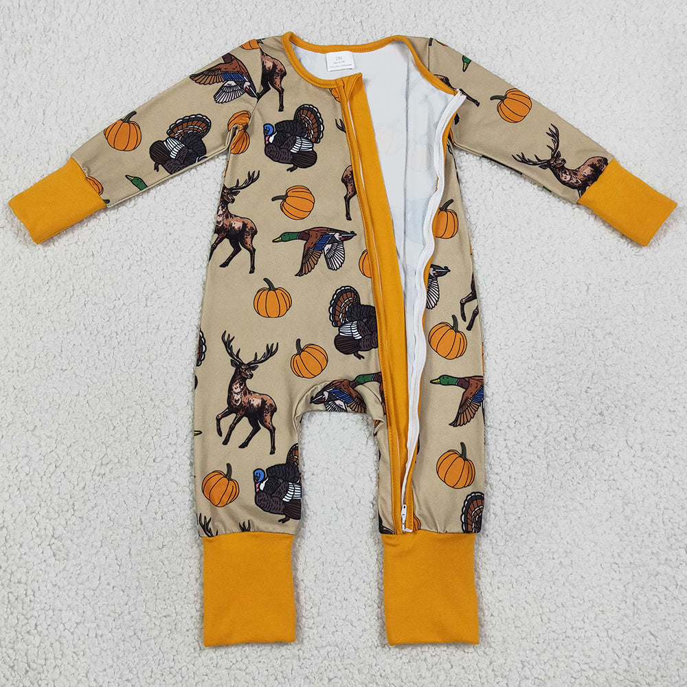 Baby Boys Rompers Pumpkins Turkey Ducks Deer Thanksgivings Two Way Zip Convertible Rompers LR3251