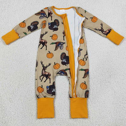 Baby Boys Rompers Pumpkins Turkey Ducks Deer Thanksgivings Two Way Zip Convertible Rompers LR3251