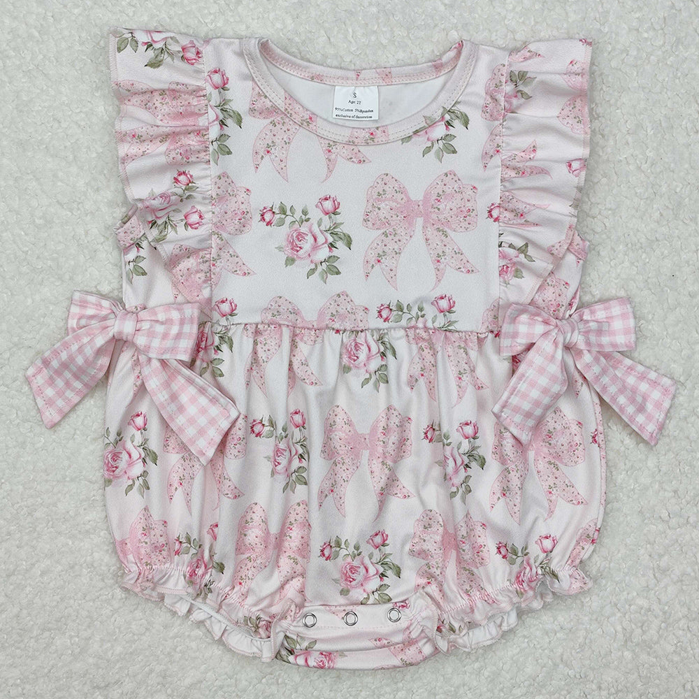 Baby Infant Girls Rompers Pink Flowers Bows Rompers SR2379